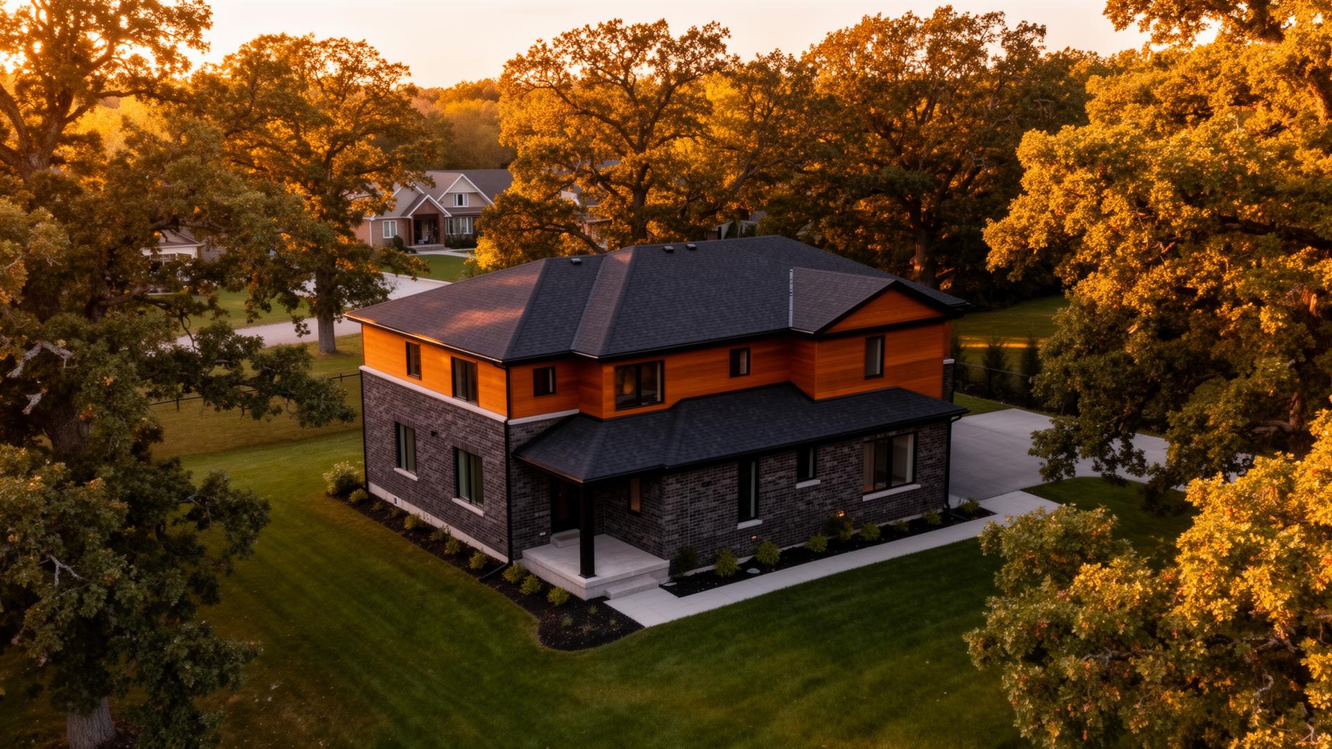 Modern detached home in Caledon surrounded by mature oak trees